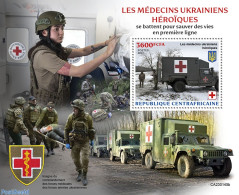 Central Africa 2023 Heroic Ukrainian Doctors, Mint NH, Health - History - Transport - Militarism - Automobiles - Militaria