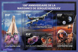 Central Africa 2017 Sergueï Korolev 4v M/s, Mint NH, Transport - Aircraft & Aviation - Space Exploration - Aviones