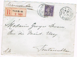 75 PARIS8 YT 136 Semeuse  Cachet Manuel Lettre Recommandée 11/10/1912     (51) - 1877-1920: Semi Modern Period