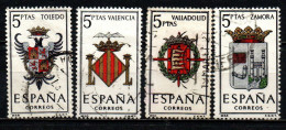 SPAGNA - 1966 - STEMMI DELLE PROVINCE SPAGNOLE: TOLEDO, VALENCIA, VALLADOLID, ZAMORA - USATI - Oblitérés