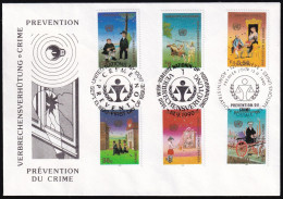 UNO NEW YORK - WIEN - GENF 1990 TRIO-FDC Verbrechensverhütung - Gemeinschaftsausgaben New York/Genf/Wien