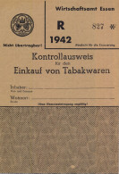 1942 , DOCUMENTO DEL TERCER REICH / NAZI  , TARJETA DE RACIONAMIENTO PARA TABACO , TOBACCO , TABAKWAREN - 1939-45