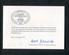 "BUNDESREPUBLIK DEUTSCHLAND" 1975, Minister-Klappkarte Mit Ausgabe "Albert Schweitzer" (A1189) - Cartas & Documentos