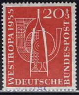 GERMANY(1955) Posthorn. Stamp Tongs. MUSTER (specimen) Overprint. Westropa Exhibition. Scott No B343. - Andere & Zonder Classificatie