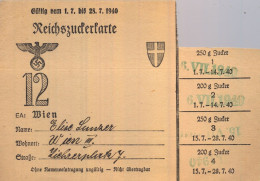 1940 WIEN , VIENA ,  DOCUMENTO DEL TERCER REICH / NAZI  , CARTILLA RACIONAMIENTO PARA AZÚCAR , SUGAR , ZUCKERKARTE - 1939-45