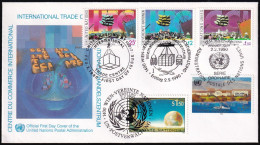 UNO NEW YORK - WIEN - GENF 1990 TRIO-FDC Int. Handelszentrum - Emissioni Congiunte New York/Ginevra/Vienna