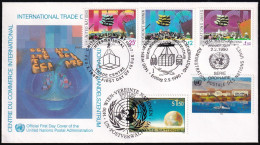 UNO NEW YORK - WIEN - GENF 1990 TRIO-FDC Int. Handelszentrum - Gemeinschaftsausgaben New York/Genf/Wien