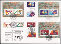 UNO NEW YORK - WIEN - GENF 1990 TRIO-FDC 45 Jahre Vereinte Nationen - Gezamelijke Uitgaven New York/Genève/Wenen