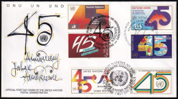 UNO NEW YORK - WIEN - GENF 1990 TRIO-FDC 45 Jahre Vereinte Nationen - Gemeinschaftsausgaben New York/Genf/Wien