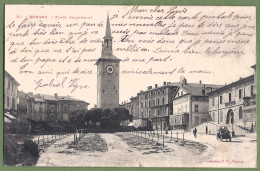 CPA Dos Précurseur - DROME - ROMANS - PLACE JACQUEMART - Animation, Petite Automobile 1900, Commerces - Romans Sur Isere