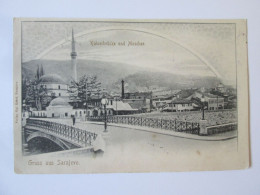 BIH-Salutations De/Greetings From Sarajevo:Mosquee Et Pont De L'empereur/Mosque & Emperor Bridge Postcard About 1905 - Bosnia Y Herzegovina