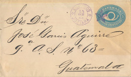 1891 GUATEMALA , JUTIAPA  , SOBRE ENTERO POSTAL CIRCULADO , FECHADOR Y ESTRELLA EN AZUL , LLEGADA - Guatemala