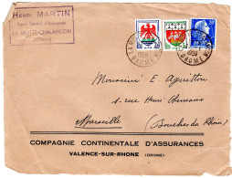 1959  CAD De LA MOTTE CHALENCON  " Henri MARTIN  LA MOTTE CHALENCON " Timbres Blasons 2f + 3f + 20f - Covers & Documents