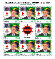 Liberia 2021, Against Covid, Leader, Bolsonaro, Red Cross, BF - Timbres