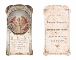 Le Valbeleix, 1re Communion De Marie-Célestine-Angèle Tourlonias, 1910, Anges, Citation De Mgr De Ségur, Gaufrée - Andachtsbilder