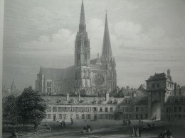 France Gravure Originale Chartres Cote Nord De La Cathedrale - Stiche & Gravuren
