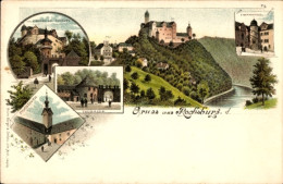 Lithographie Rochsburg Lunzenau In Sachsen, Thorhaus, Schloss, Pulverturm, Treppenhaus - Autres & Non Classés