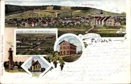 Lithographie Fellbach In Württemberg, Gesamtansicht, Kappelberg, Bahnhof, Kirche, Turm - Sonstige & Ohne Zuordnung