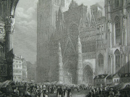 Original Antique Print Engraving France Rouen Cathedral 1834 By Thomas Higham - Prints & Engravings