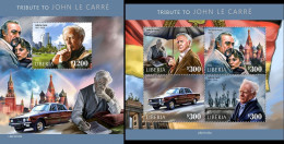 Liberia 2021, J. Carrè, Bond, Cars, 4val In BF +BF - Scrittori