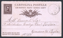 CARTOLINA POSTALE SPEDITA DA  SANTERAMO IN COLLE A GRAVINA IN PUGLIA NEL 1881 (INT665) - Interi Postali