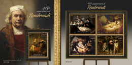 Liberia 2021, Art, Rembrandt, 4val In BF +BF - Rembrandt