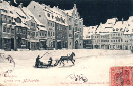 Mittweida - Gruss Aus MITTWEIDA - Place Du Village Sous La Neige - Traineau - Café Central - Allemagne Germany - Mittweida