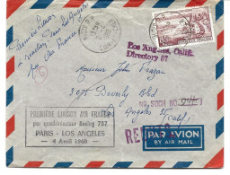 LETTRE PAR AVION PREMIER VOL POUR LES USA  1960  AVEC TIMBRE A 85 FR EVIAN-LES-BAINS ET CACHET DE REBUTS - 1921-1960: Période Moderne