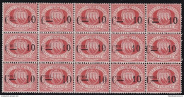 1892 SAN MARINO, N° 10 10c. Su 20c. Rosso BLOCCO DI 15  MNH** Firma Bolaffi - Autres & Non Classés