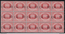 1892 SAN MARINO, N° 10 10c. Su 20c. Rosso BLOCCO DI 15  MNH** Firma Bolaffi - Otros & Sin Clasificación