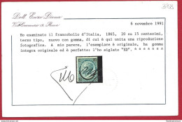 1865 Italia - Regno , N° 25  "Ferro Di Cavallo" III° Tipo  MNH/** Ce - Altri & Non Classificati