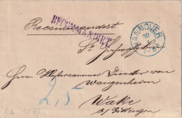 VIEILLE LETTRE ALLEMAGNE. RECOMMANDIRT. HANNOVER - WAKE - Prephilately