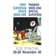 Page De Couverture Tintin Sur La Lune. Plaquette Pour Le 1er WE Spatial Européen à Toulouse En 1986 + Autocollant Rond - Werbeobjekte