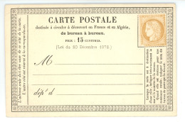 CARTE POSTALE PRECURSEUR Vierge ( Non écrite ) Avec Timbre Ceres 15c Bistre ( Année 1872 ) - 1849-1876: Période Classique