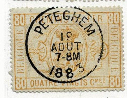 D153  DUBBEL  UUR   PETEGHEM     POSTSTEMPEL  OP SPOORWEGZEGEL N° 5 - Afgestempeld