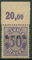 Oberschlesien Dienstmarke 1920 Mit Platten-Oberrand D 6 POR Postfrisch - Autres & Non Classés