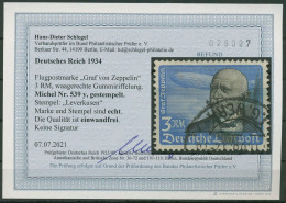 Dt. Reich 1934 Flugpost Waag. Gummiriffelung 539 Y Gestempelt Geprüft Befund - Used Stamps
