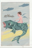 CP  1er AVRIL  PEINTE Ange Sur Poisson - April Fool's Day