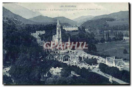 CPA Lourdes La Basilique Plongeante Prise Du Chateau - Lourdes