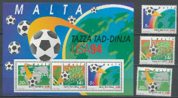 Malta 1994 Football Soccer World Cup, Set Of 3 + S/s MNH - 1994 – États-Unis
