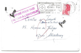 LETTRE 1988 AVEC TIMBRE A 2,20 FR LIBERTE ET CACHET ROUGE REFUSE POUR TAXE ET ETIQUETTE DE TAXE AU VERSO - 1960-.... Covers & Documents