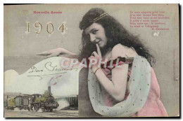 CPA Fantaisie Femme Train Nouvelle Annee 1904 - Mujeres