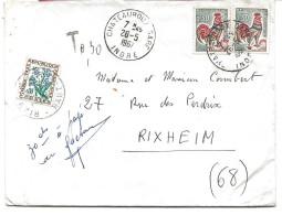 LETTRE 1967 AVEC 2 TIMBRES  A 30 CT TYPE COQ ET UN TIMBRE TAXE A 30 CT - 1960-.... Briefe & Dokumente