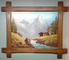 Paysage De Montagne Avec Alpage Et Rivière/ Mountain Landscape With Mountain Pasture And River - Olieverf