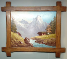 Paysage De Montagne Avec Alpage Et Rivière/ Mountain Landscape With Mountain Pasture And River - Oils