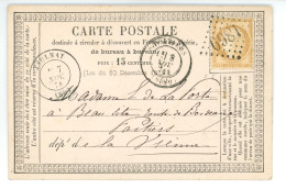 CARTE POSTALE PRECURSEUR Cachet De Départ JAULNAY 86 VIENNE Pour DE LA PORTE à Beau Site à POITIERS  ( Année 1874 ) - Other & Unclassified