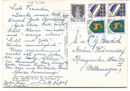 CARTE POSTALE POUR L'ALLEMAGNE 1966 AVEC 5 TIMBRES   TYPE BLASONS - Lettres & Documents