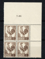 Coin Daté - YV 647 En Coin Daté N** MNH Luxe Complet - 1940-1949