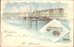 12528914 Geneve GE Quai Des Eaux Vives Lac Leman Dessin Kuenstlerkarte Geneve - Autres & Non Classés