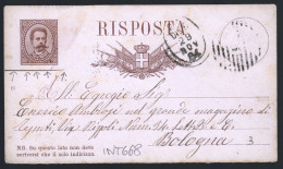 INTERESSANTE CARTOLINA POSTALE SPEDITA DA  PALAGONIA A BOLOGNA NEL 1884(INT666) - Stamped Stationery